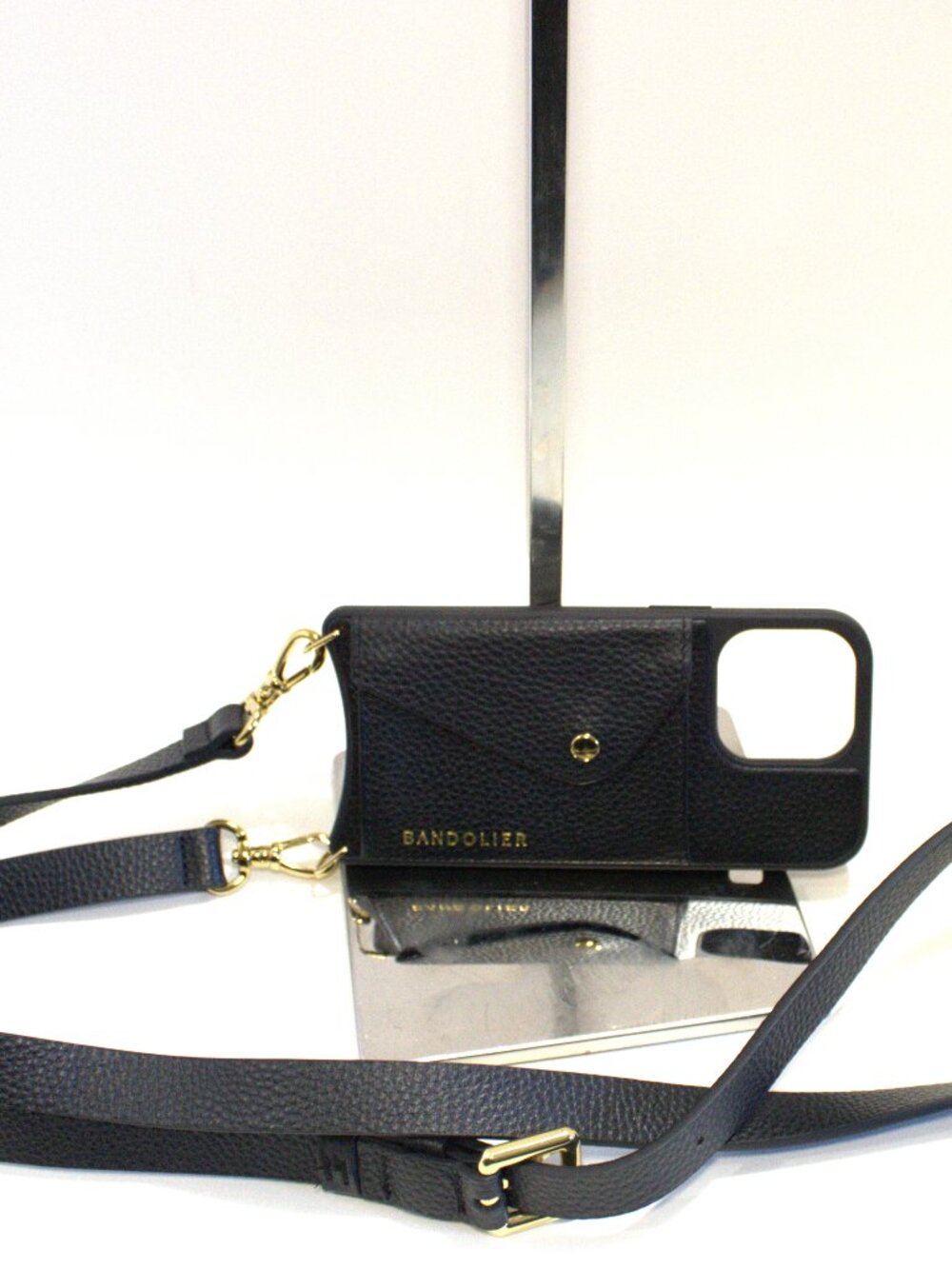 Bandolier Hailey Phone Case in Black Gold Hardware. Please read Measurements